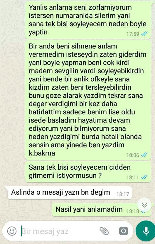 sizce yazar mı bana ? benden vazgecip bir anda siler mi ya 😔??