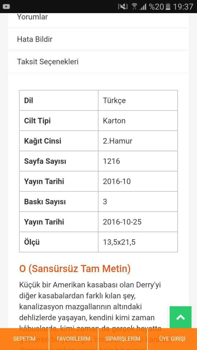 Bunlardan hangisi tam metin? İkisi de mi (Stephen King "O")??
