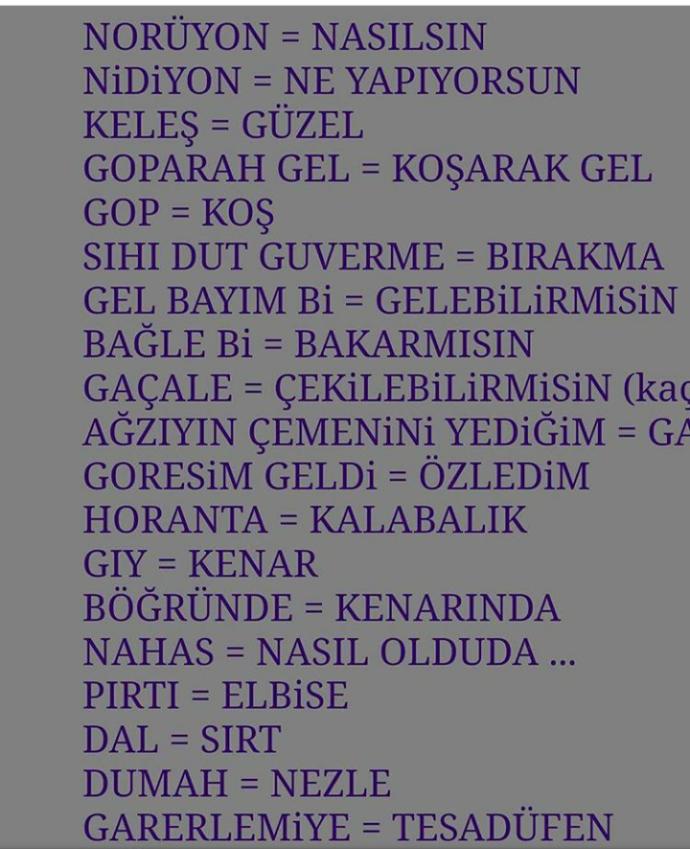 Memleketinize özel bir şive veya kelime yazarmisiniz yaşadığınız yerde olabilir ?