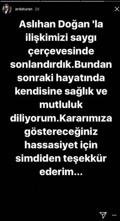 Arda Turan, Aslıhan Doğan'dan ayrıldığını İnstagram'dan açıkladı. Sevgilinizden ayrıldığınızı sosyal medyada açıklar mısınız?