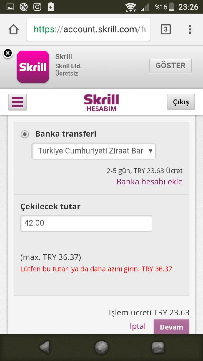 Skrill hesabından para çekmeyi bilen var mı?