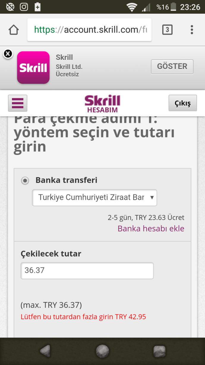 Skrill hesabından para çekmeyi bilen var mı? 