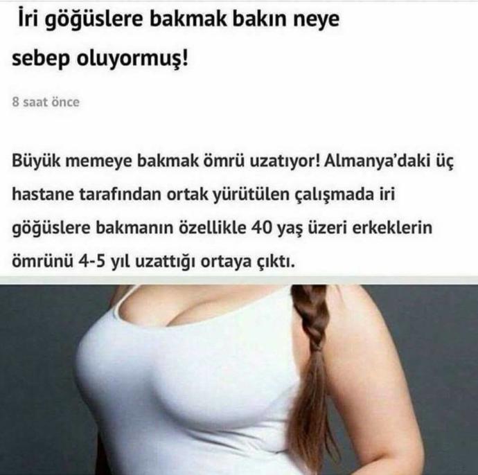 :D Büyük göğüslere bakmak erkeğin ömrünü uzatıyormuş. Sizce doğruluk payı var mı?