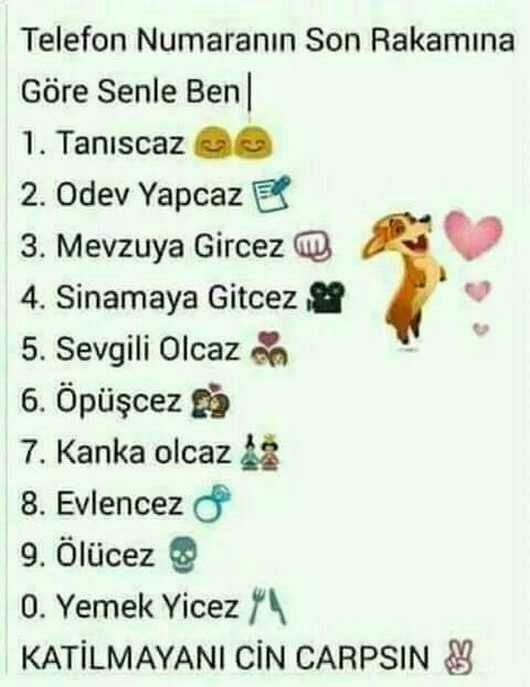 Telefon Numarasınin Son Rakamına Gore Neymişiz??
