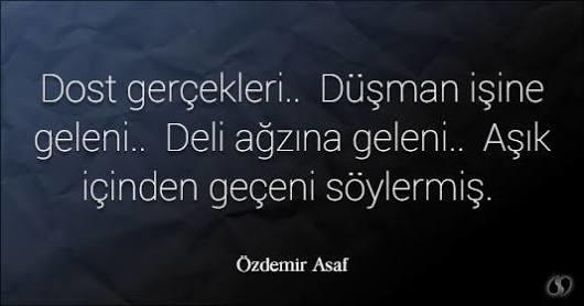 Dost gerçekleri, düşman işine geleni, deli ağzına geleni, aşık içinden geçeni söylermiş! Sözü sizce de çok doğru bir söz değil mi?