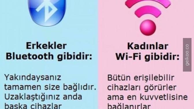 Erkekler bluetooth gibidir, kadınlar Wi-fi sözüne katılıyor musunuz?
