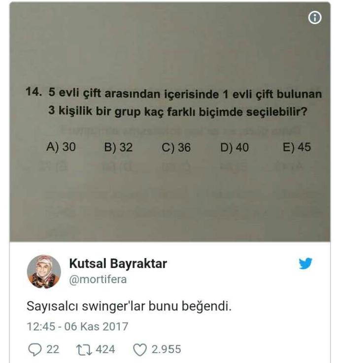 5 evli çift arasından içerisinde 1 evli çift bulunan 3 kişilik bir grup kaç farklı biçimde seçilebilir??
