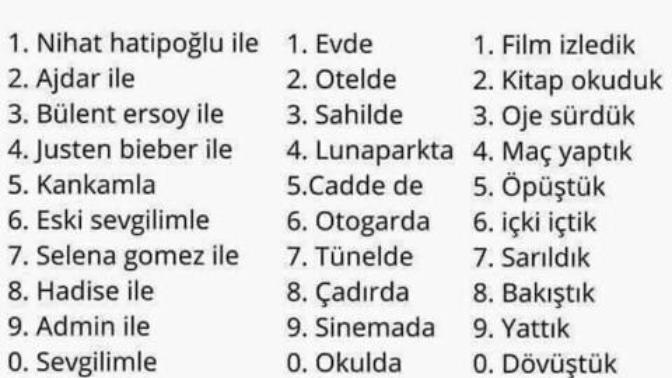 Telefon numaranizin son 3 rakamına göre; KIMINLE NERDE NE YAPTINIZ! Kodu gir çabuk.😉👍hadi arkadaşlar?