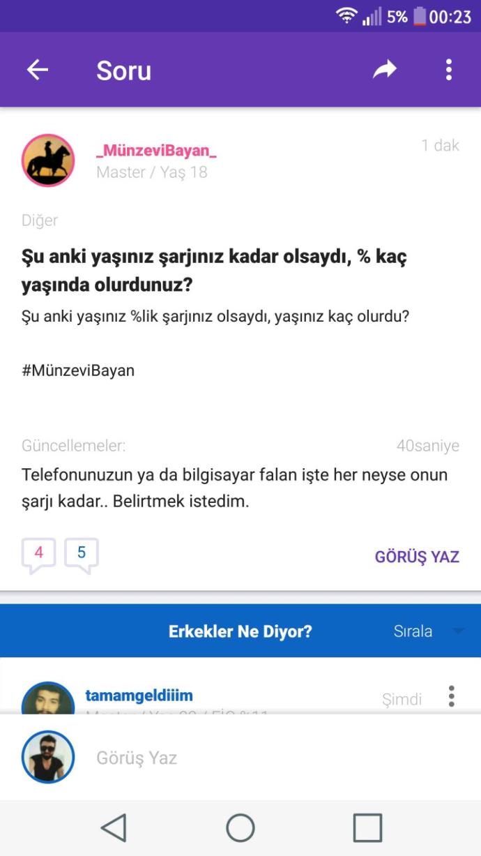 Şu anki yaşınız şarjınız kadar olsaydı, % kaç yaşında olurdunuz?