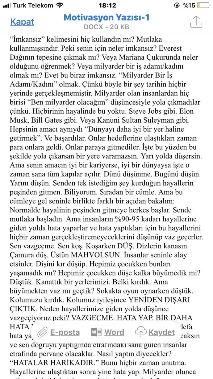 Motivasyon yazısı isteyen arkadaşlar buyrun?