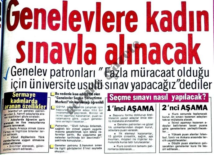 Geneleve kadınlar sınavla alınacak?