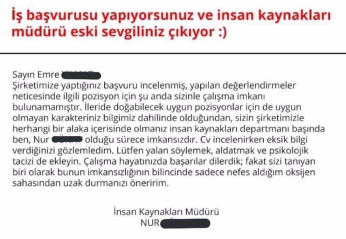 İş başvurusu yapıyorsunuz ve insan kaynakları müdürü eski sevgiliniz çıkıyor ne hissedersiniz?