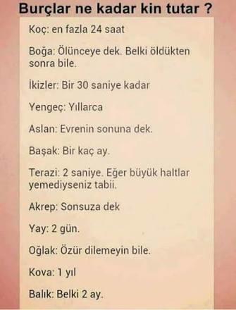 Burçlar ve kin tutma süreleri sizce dogrumu?