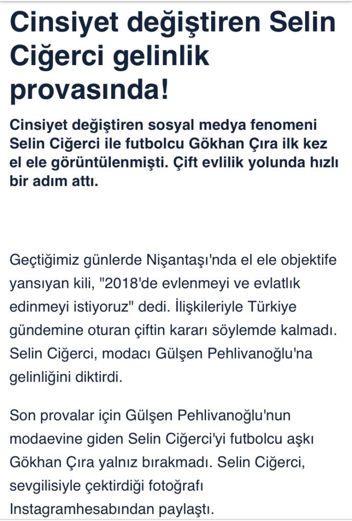 Cinsiyet değiştirme ameliyatı olan Selin Ciğerci, futbolcu aşkı Gökhan Çıra ile evleniyor, yakıştırıyor musunuz?