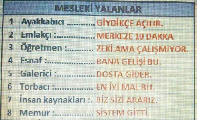 Mesleki yalanlar nedir :D ?