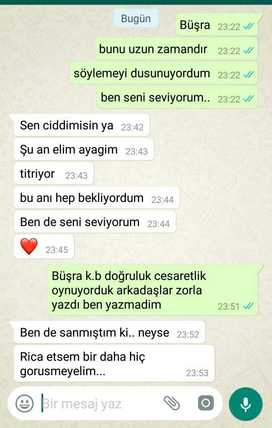 Kiza yanlislikla seni seviyorum yazdım?