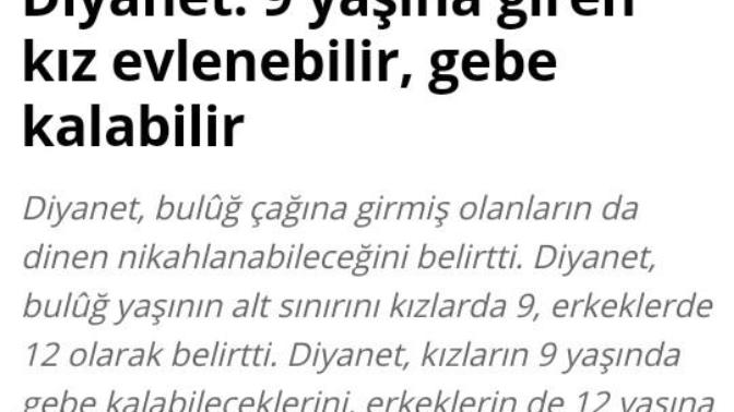 Diyanet: 9 yaşına giren kız evlenebilir, gebe kalabilir?