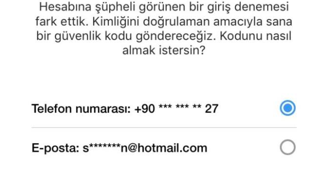 İnstagram güvenlik kodu gelmedi?