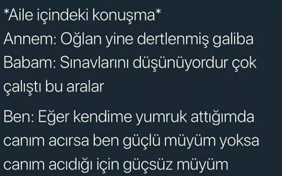 Kendinize yumruk attığınızda canınızın acıması sizin güçlü olduğunuzu mu yoksa canınız acıdığı için güçsüz olduğunuzu mu gösterir?