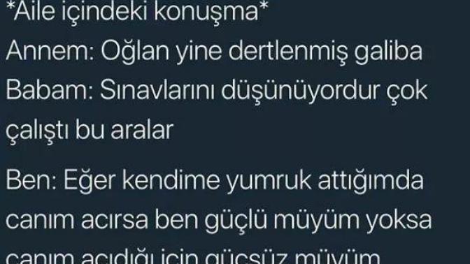 Kendinize yumruk attığınızda canınızın acıması sizin güçlü olduğunuzu mu yoksa canınız acıdığı için güçsüz olduğunuzu mu gösterir?
