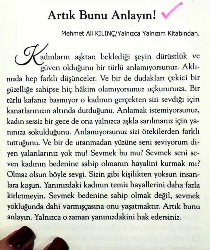 Sevmek, seni seven kadının bedenine sahip olmak mı illâ??