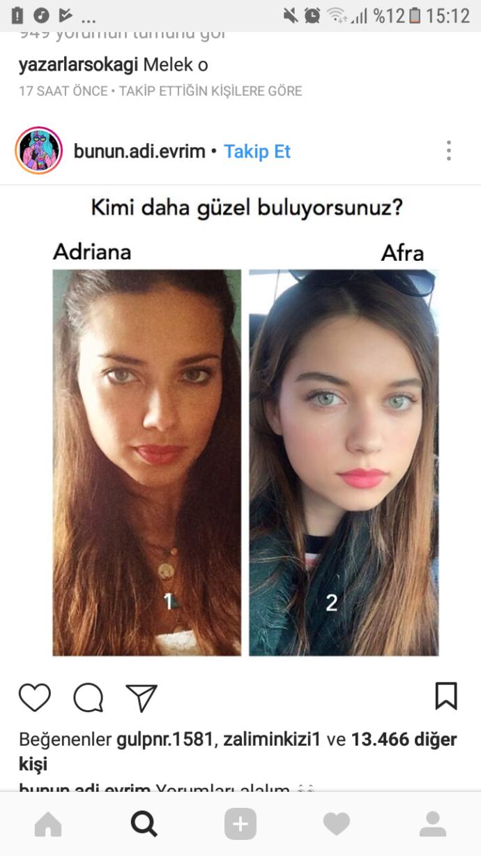 Afra Saraçoğlu mu güzel Adriana lima mi ??