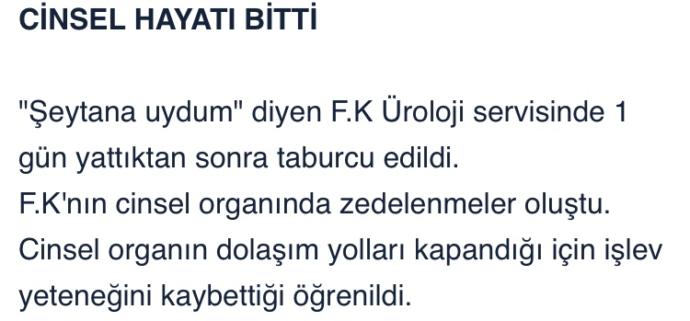 Karaman’da 34 yaşındaki F. K. çelik rumanla fantazi yapmaya çalıştı, sizce bu nasıl bir kafa yapısı?