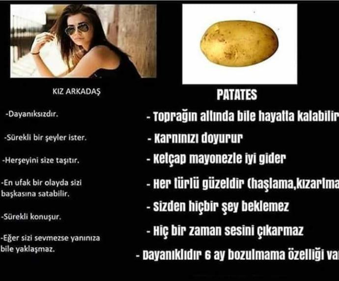 Bir kız arkadaş mı yoksa bir patates mi istersiniz?