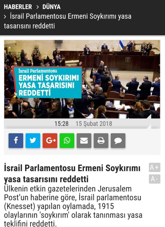 Filistinin "Ermeni Soykırımini (!) Tanırken , Düşman gördüğümüz İsrail'in " Ermeni Soykırımını " Tanımamasi zorunuza Gidiyor mu?