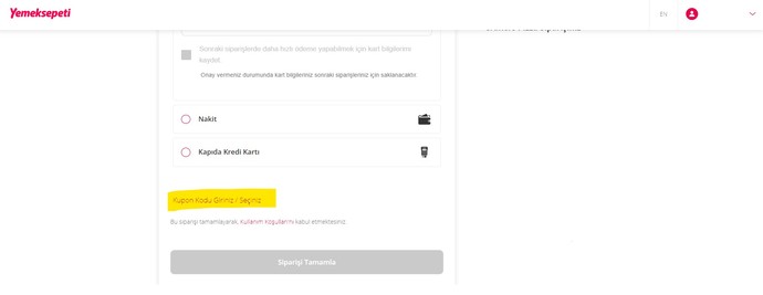 Yemeksepetinde Kupon Kodu Nereye Yazılır?