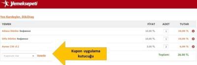 yemek sepeti kod kullanma alanı