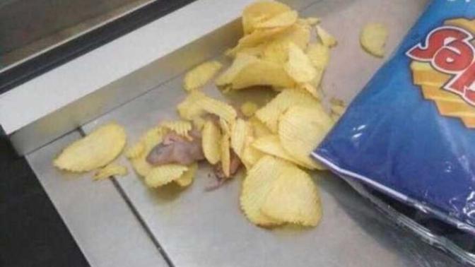 Ruffles'dan fare çıkmış. Bir daha bu cipsten alır mısınız?