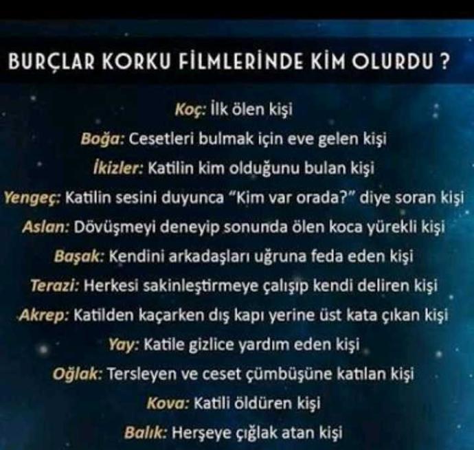 Burçlar korku filminde olsaydı eğer, kim nasıl bir karakter olurdu??