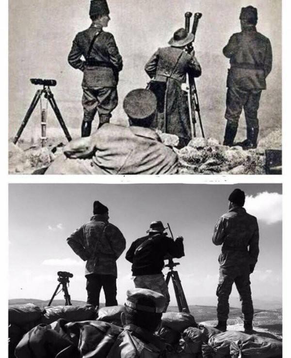 Mehmetçik Ata’sının izinde!<br />Afrin’deki yiğitlerimiz Atatürk’ün cephedeki pozları gibi pozlar vererek tarihe selam yolluyor. Nasıl?