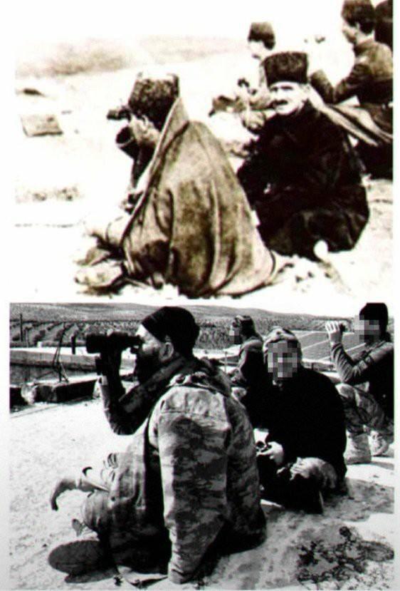 Mehmetçik Ata’sının izinde!<br />Afrin’deki yiğitlerimiz Atatürk’ün cephedeki pozları gibi pozlar vererek tarihe selam yolluyor. Nasıl?