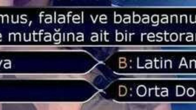 "Kuskus, humus, falafel ve babagannuş" yiyorsanız hangi bölge mutfağına ait bir restotsndasınızdır?