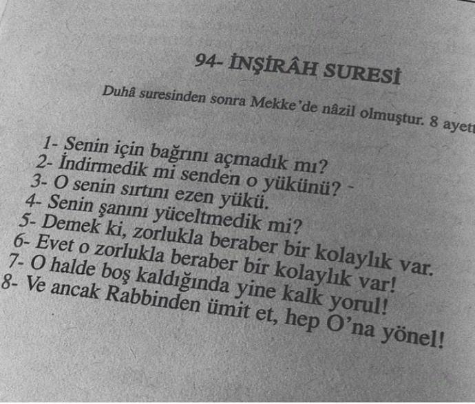Sizcede inşirah suresi çok rahatlatıcı değil mi?