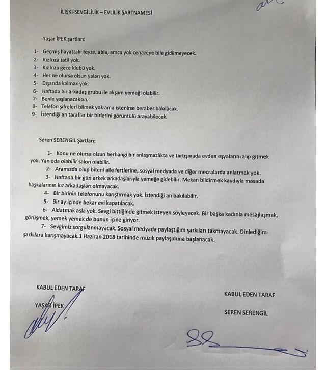 Seren Serengil sevgilisi ile sevgililik anlaşması yaptı. Siz böyle bir anlaşma yapsaydınız ilk maddesi ne olurdu? 