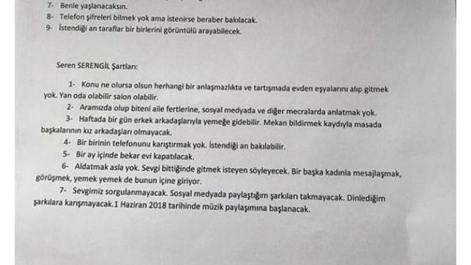 Seren Serengil sevgilisi ile sevgililik anlaşması yaptı. Siz böyle bir anlaşma yapsaydınız ilk maddesi ne olurdu?