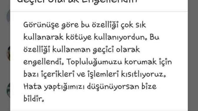 İnstagram bile beni kısıtlıyor ya bu ne?