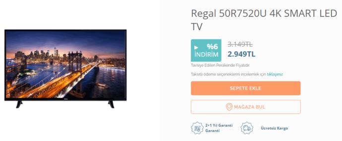 Regal 50R7520U 4K SMART LED TV