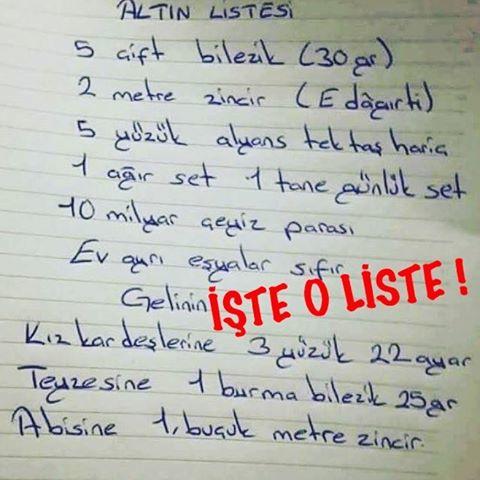 Erkekler size böyle bir düğün listesi verilse tepkiniz ne olur? 