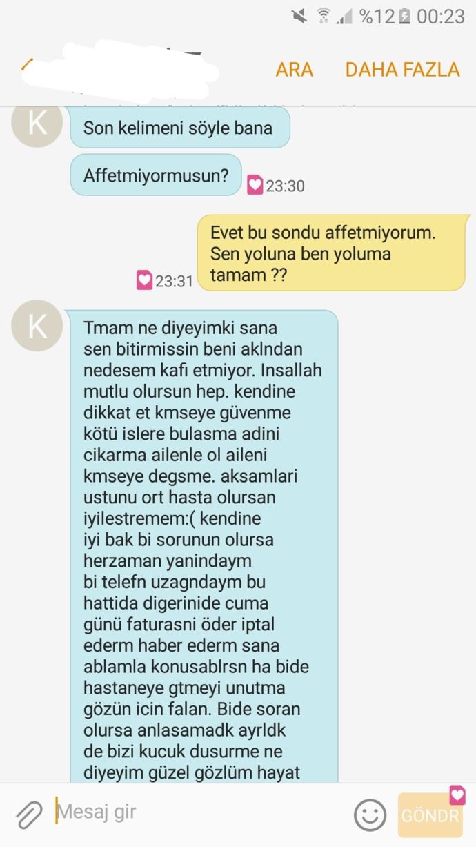 Sevgilimin bana attigi son mesaj.? (Resimli) ?