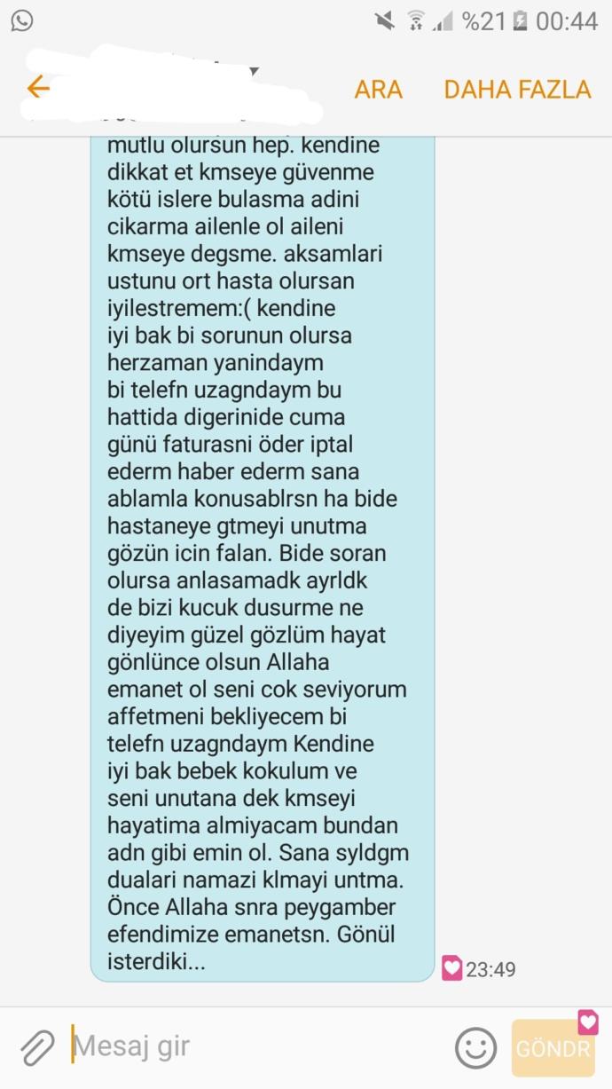 Sevgilimin bana attigi son mesaj? (Resimli) ?