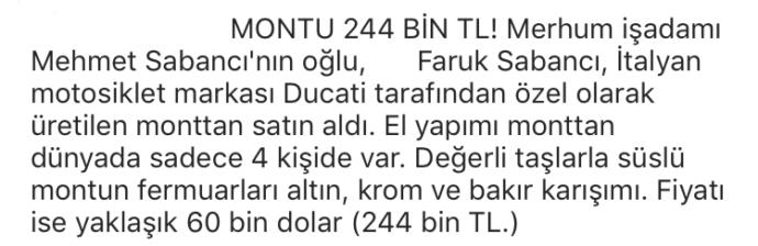 İş Adamı Merhum Mehmet Sabancının oğlu Faruk Sabancı’nın 244 bin TL olan bu Montunu nasıl buldunuz?