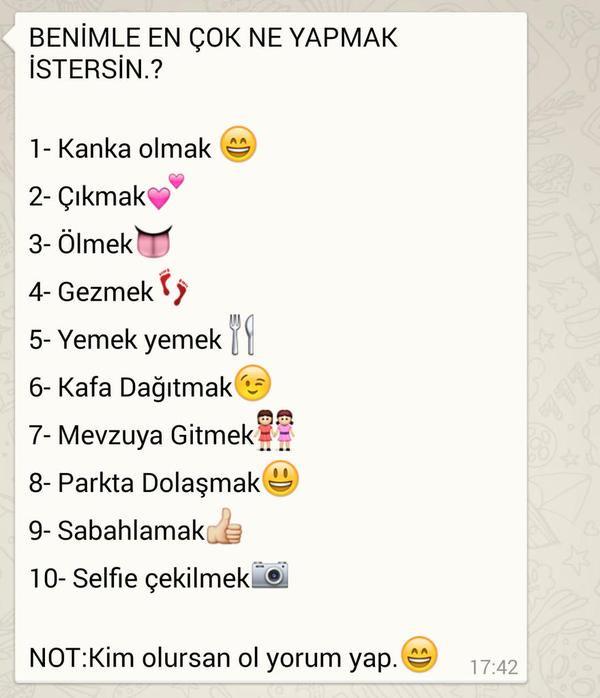 Benimle bu seçeneklerden hangisini yapmak isterdiniz?