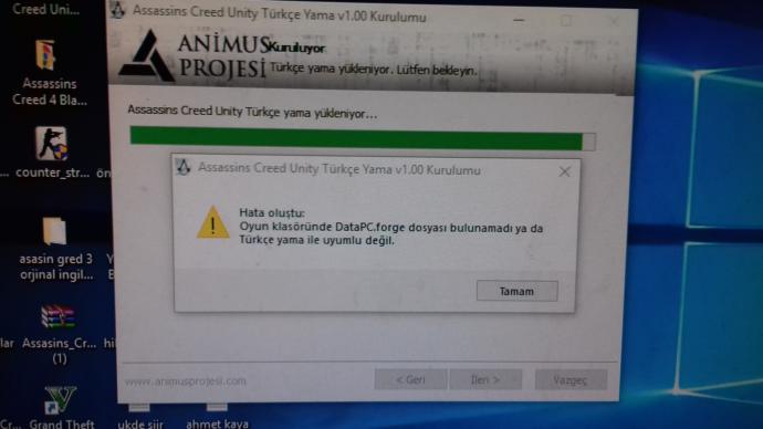Asasin gred ünity türkçe yama hatası veriyor bunu nasıl düzeltirim?
