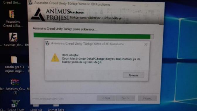 Asasin gred ünity türkçe yama hatası veriyor bunu nasıl düzeltirim?