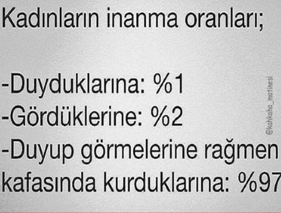 Kadınlar duyduklarına aşık olur, erkekler ise gördüklerine. O yüzden kadınlar makyaj yapar, erkekler yalan söyler. Sizce?