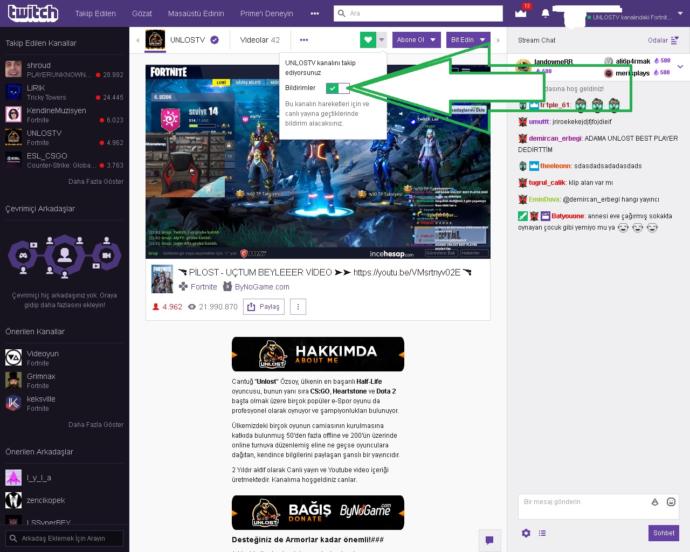 Twitch canlı yayın bildirimleri gelmiyor?
